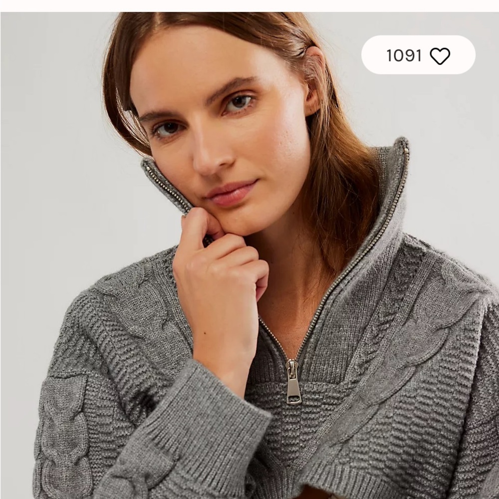 New nwot Free People quarter zip bolero gray top Shrug sweater pullover collar s